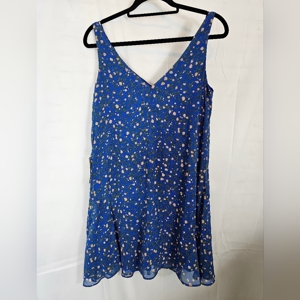 CHARLES Henry Cobalt blue flowy floral mini dress in sz XS NWT sleeveless V-neck - Picture 3 of 6